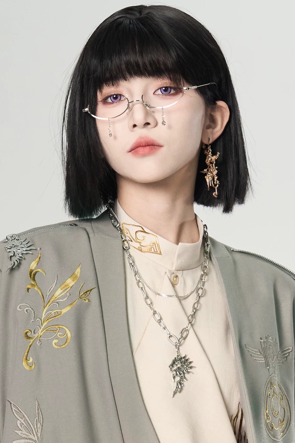 사자춤 남녀공용 레이어드 목걸이