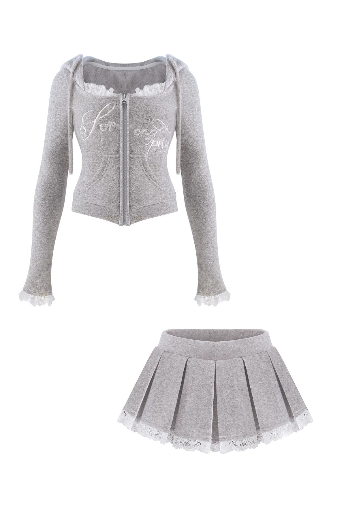 Gray Cardigan and Pleated Skirt Set-Up