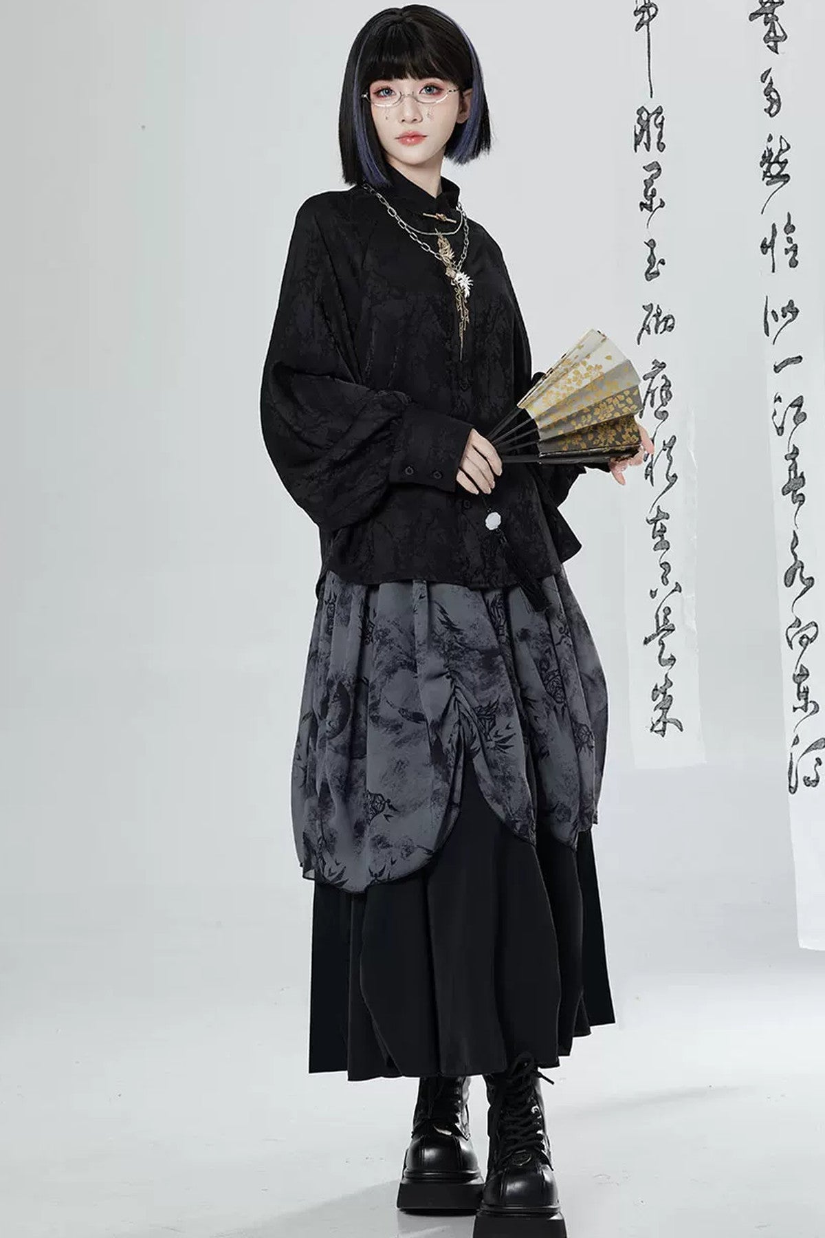 Black White Embroidered Shirt Pants Set-Up