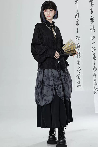 Black White Embroidered Shirt Pants Set-Up