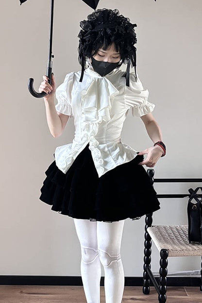 Gothic Waist-Cinching Short Sleeve Blouse