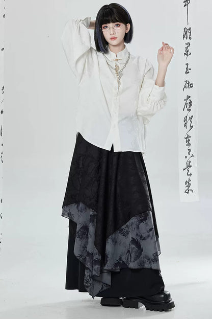 Black White Embroidered Shirt Pants Set-Up