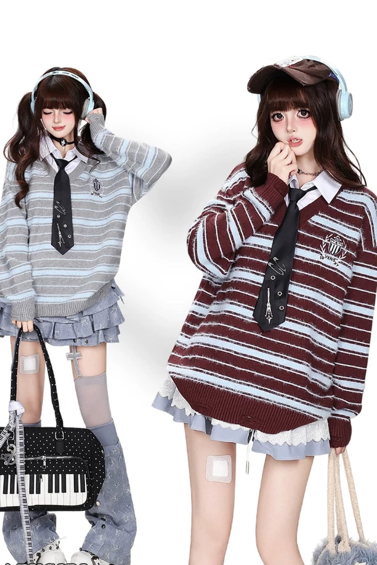 Striped V-Neck Pullover Sweater