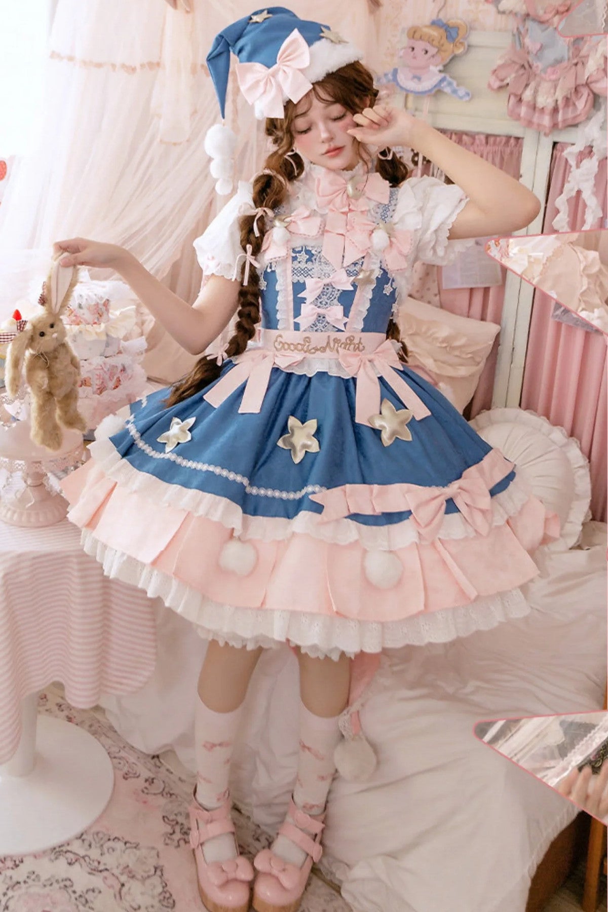Completo da abito Lolita rosa «Good Morning»