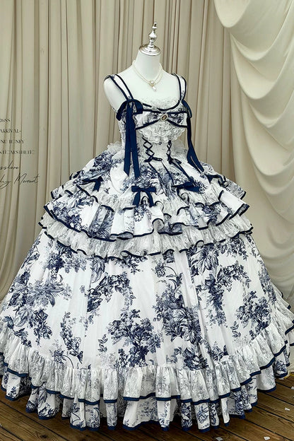 Blue Porcelain Floral Dress Set