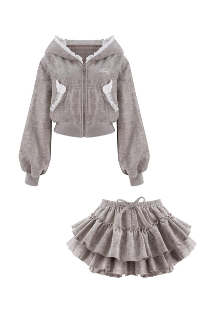 Gray Cat Ear Jacket with Tiered Cake Skirt Set-Up