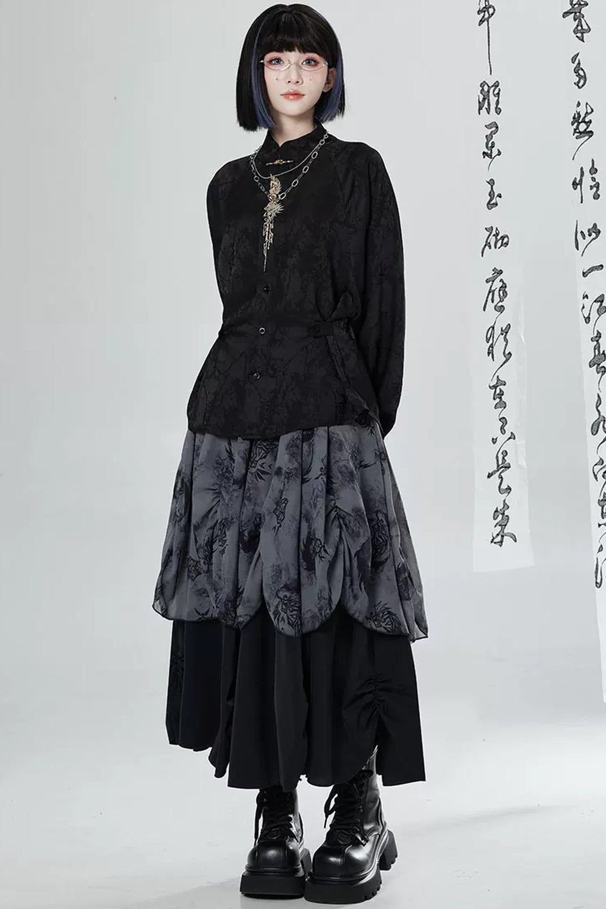 Black White Embroidered Shirt Pants Set-Up