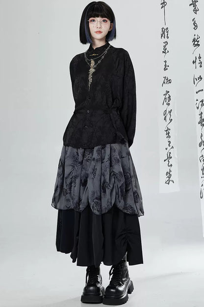 Black White Embroidered Shirt Pants Set-Up