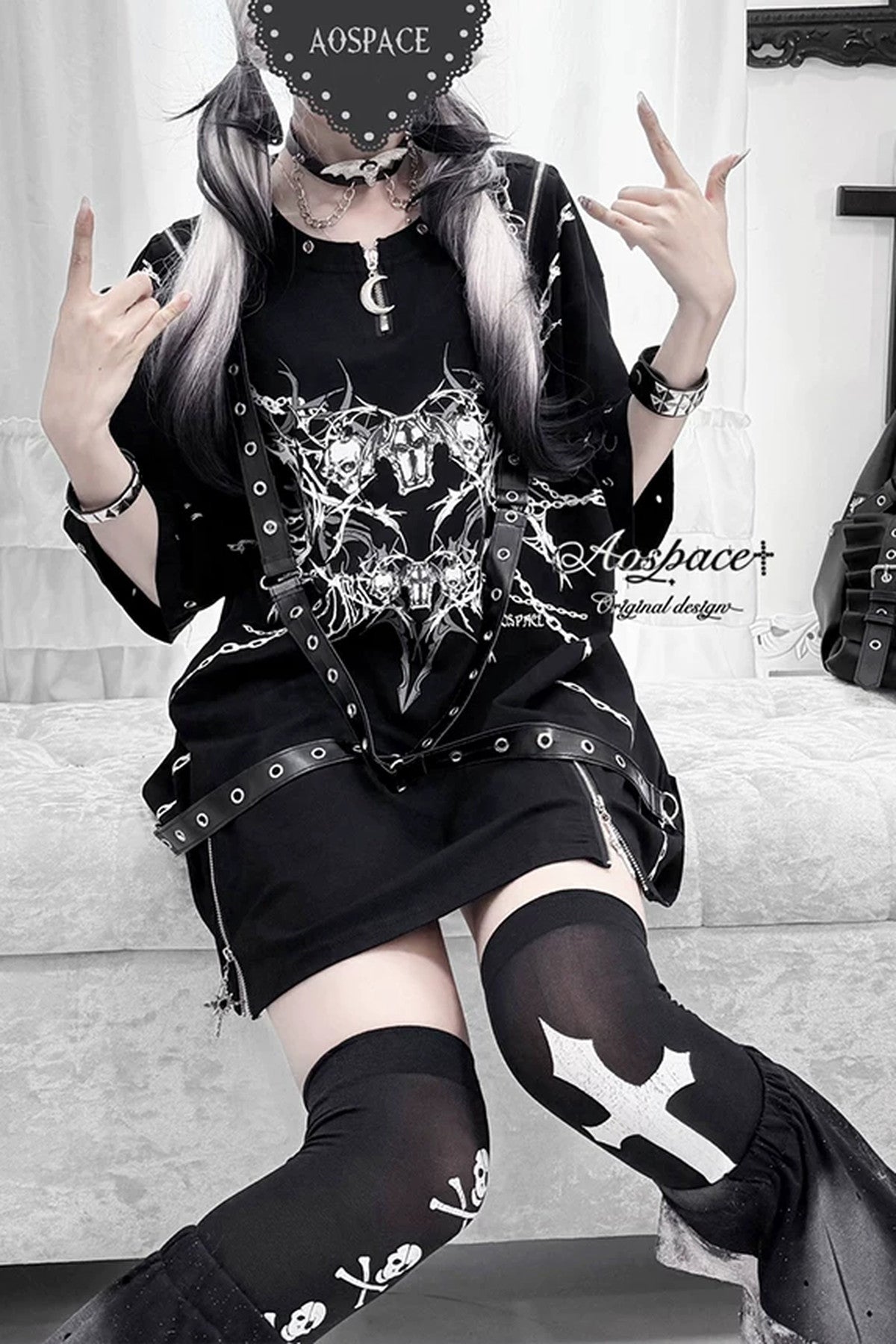 Skull And Coffin Off-Shoulder T-Shirt