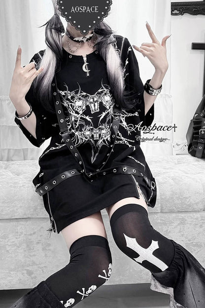 Skull And Coffin Off-Shoulder T-Shirt