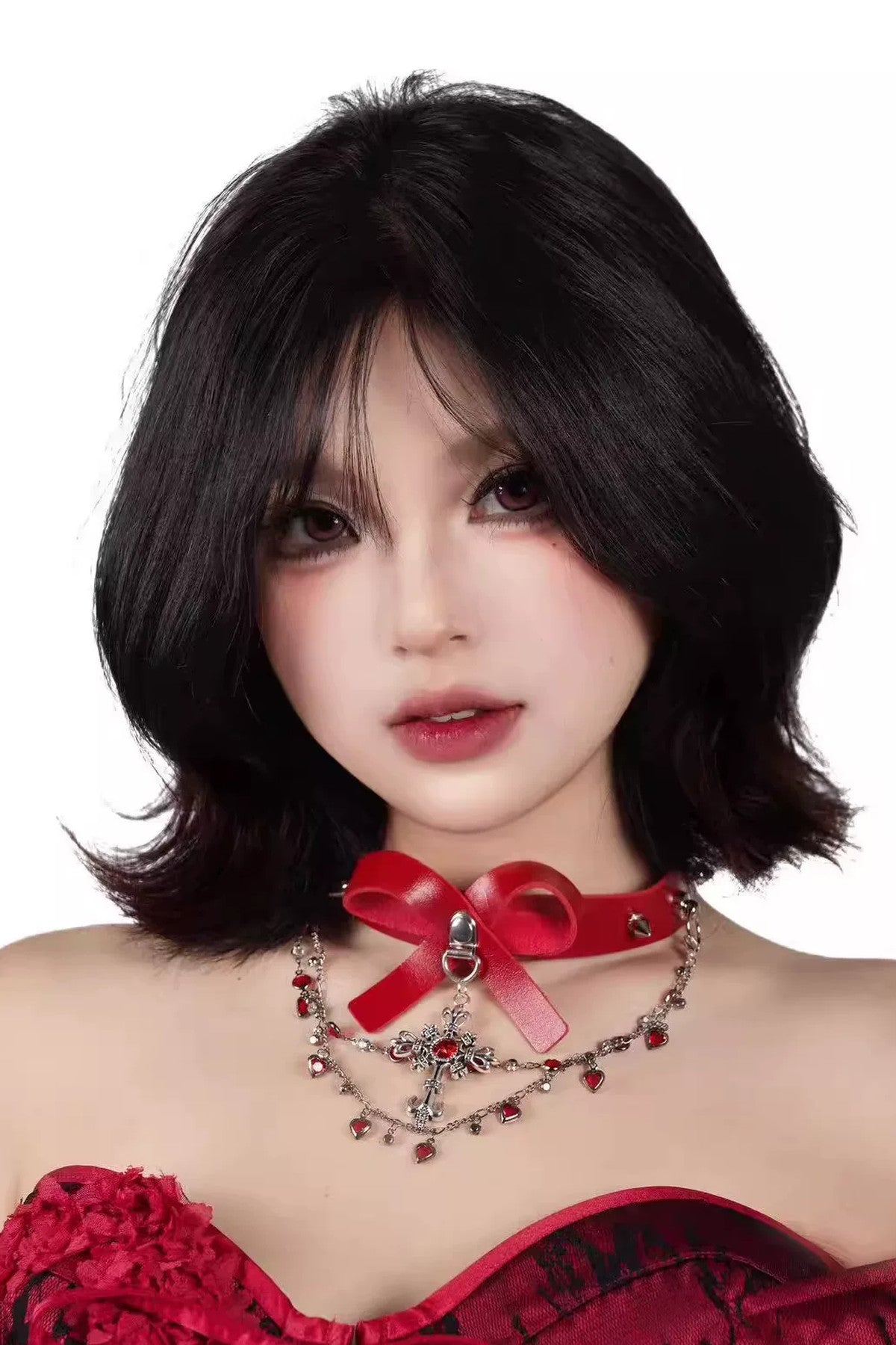 Red Gothic Multi-Layered Bow Choker