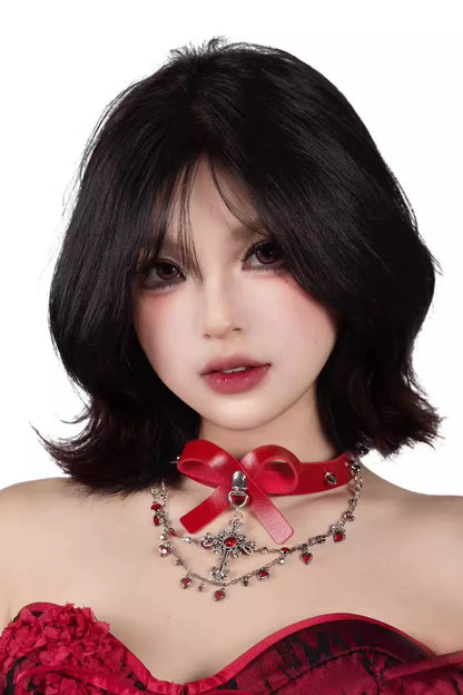 Red Gothic Multi-Layered Bow Choker