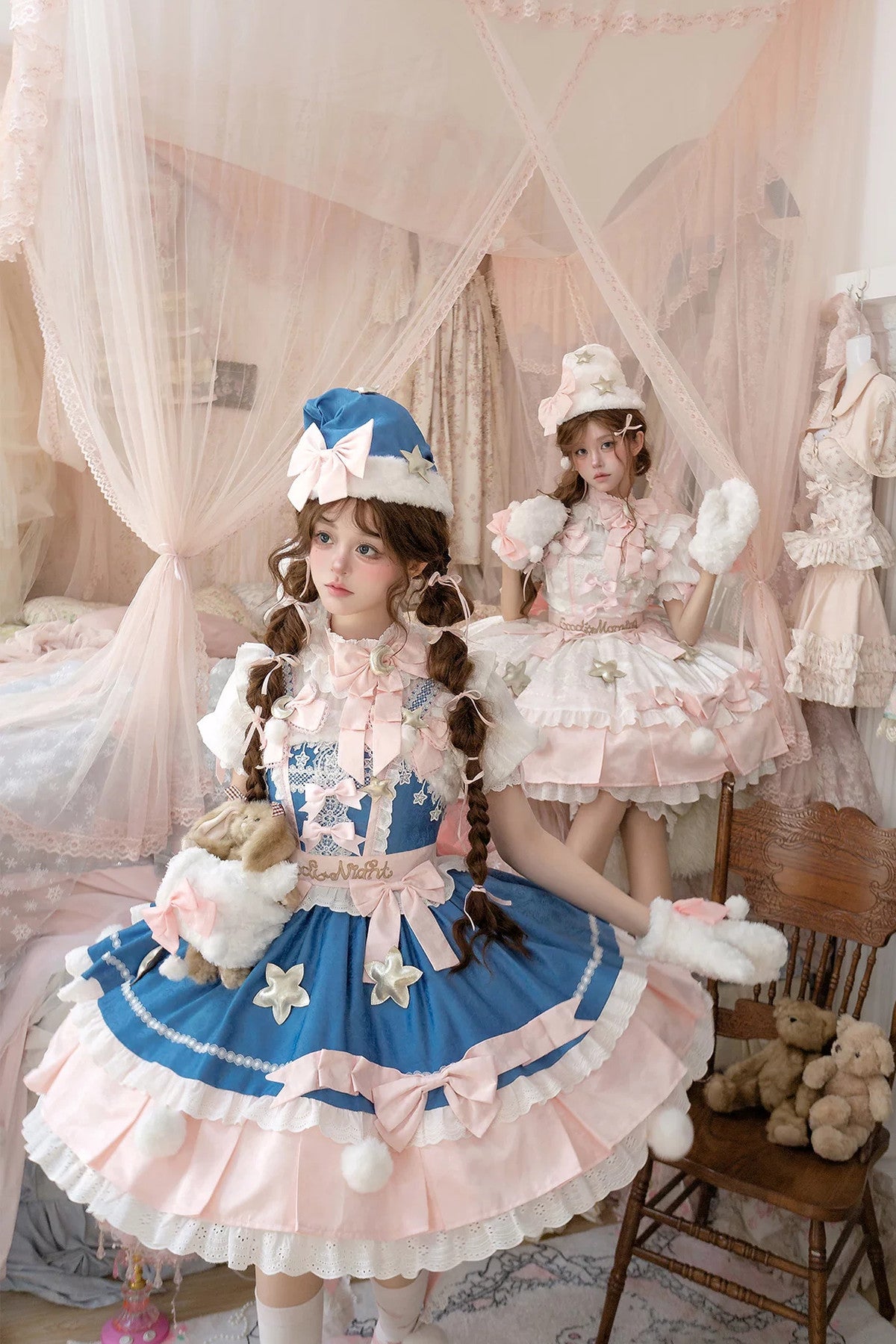Completo da abito Lolita rosa «Good Morning»