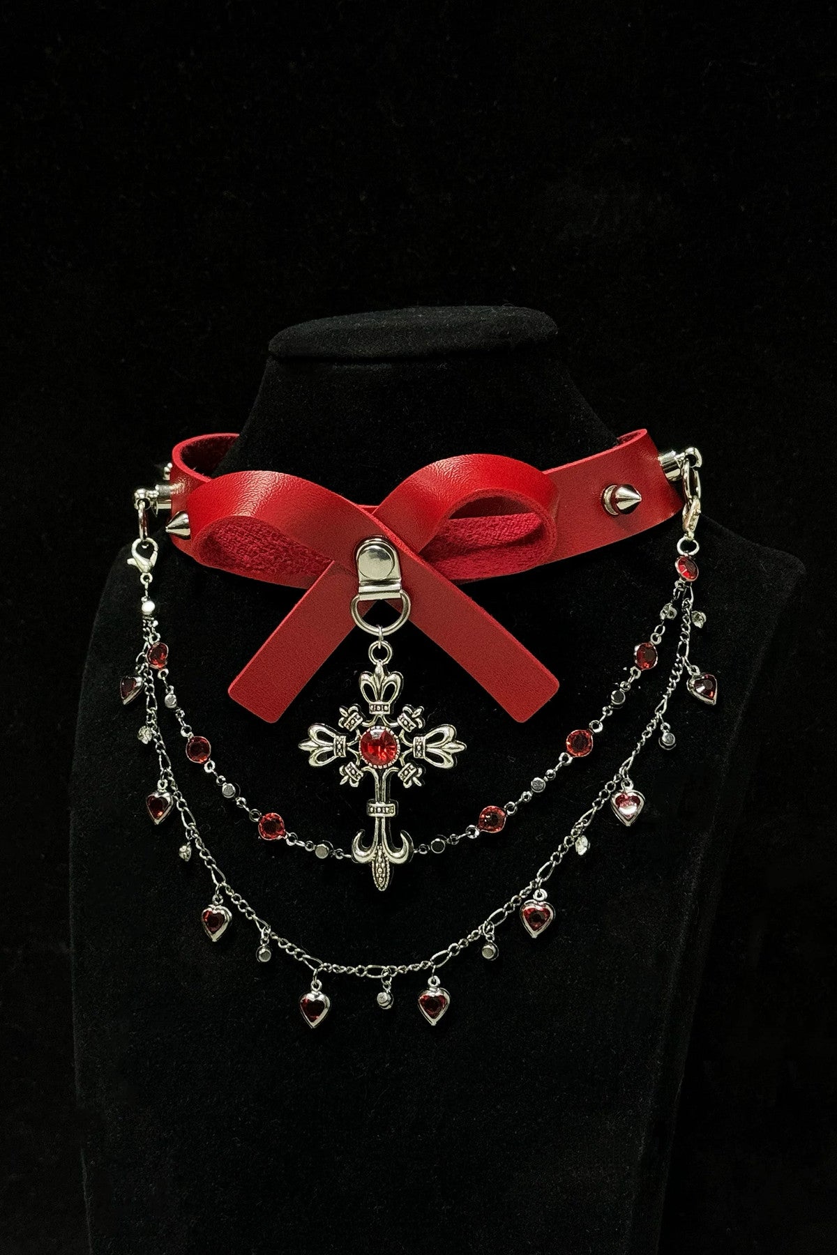 Red Gothic Multi-Layered Bow Choker