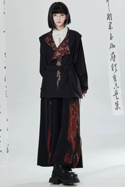 Chinese Style Embroidered Trench Coat and Pants Set-Up