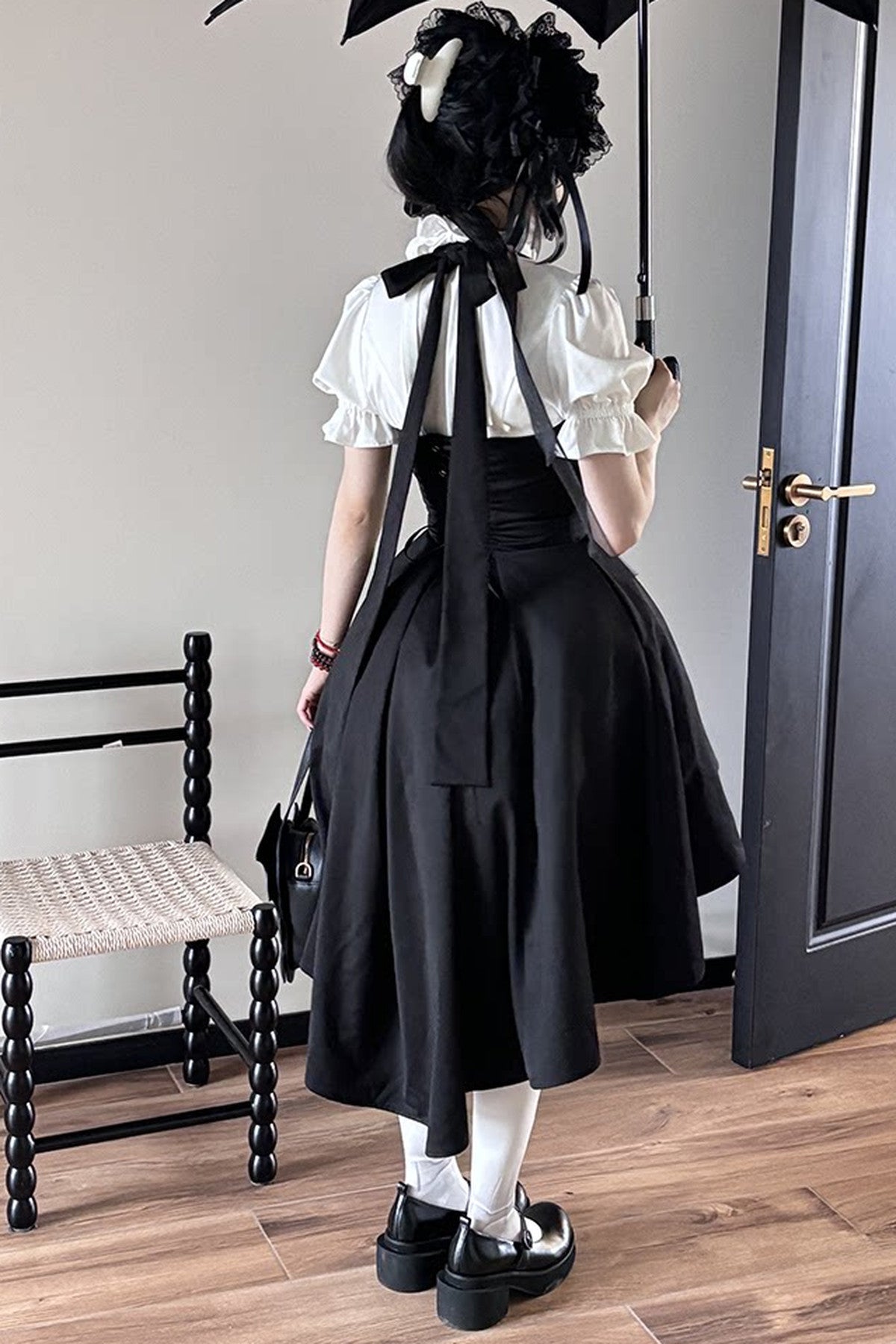 Gothic Waist-Cinching Short Sleeve Blouse