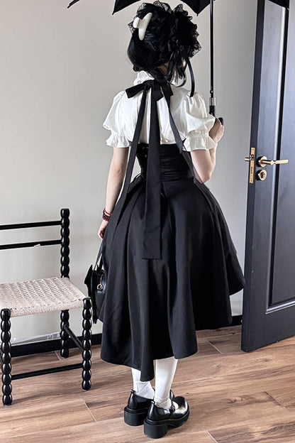 Gothic Waist-Cinching Short Sleeve Blouse