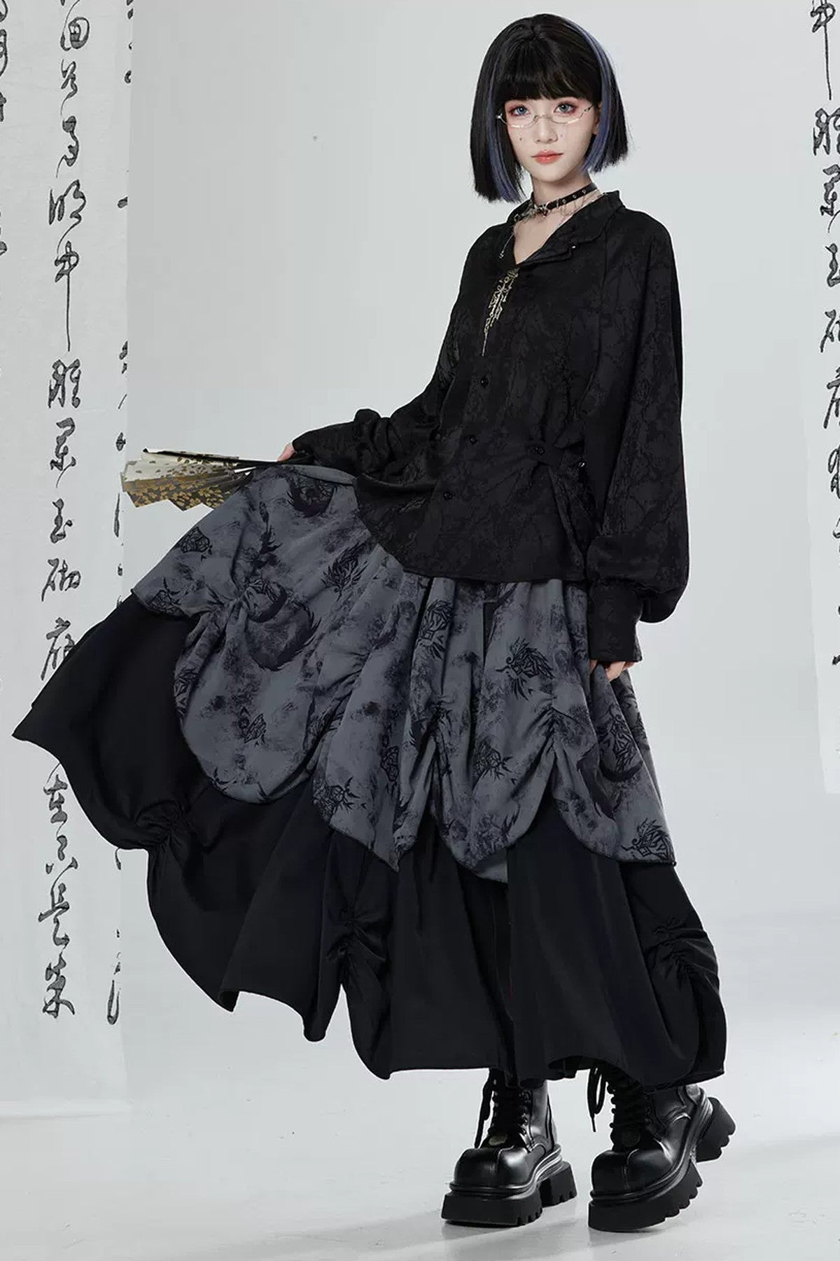 Black White Embroidered Shirt Pants Set-Up