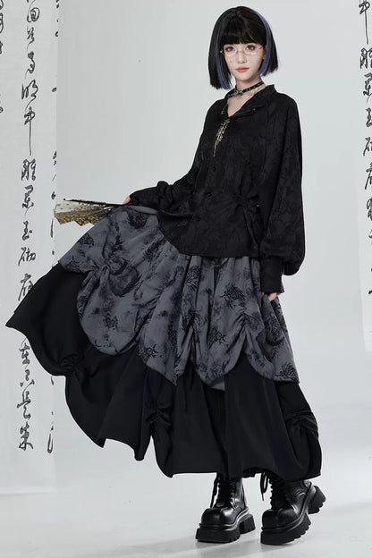 Black White Embroidered Shirt Pants Set-Up