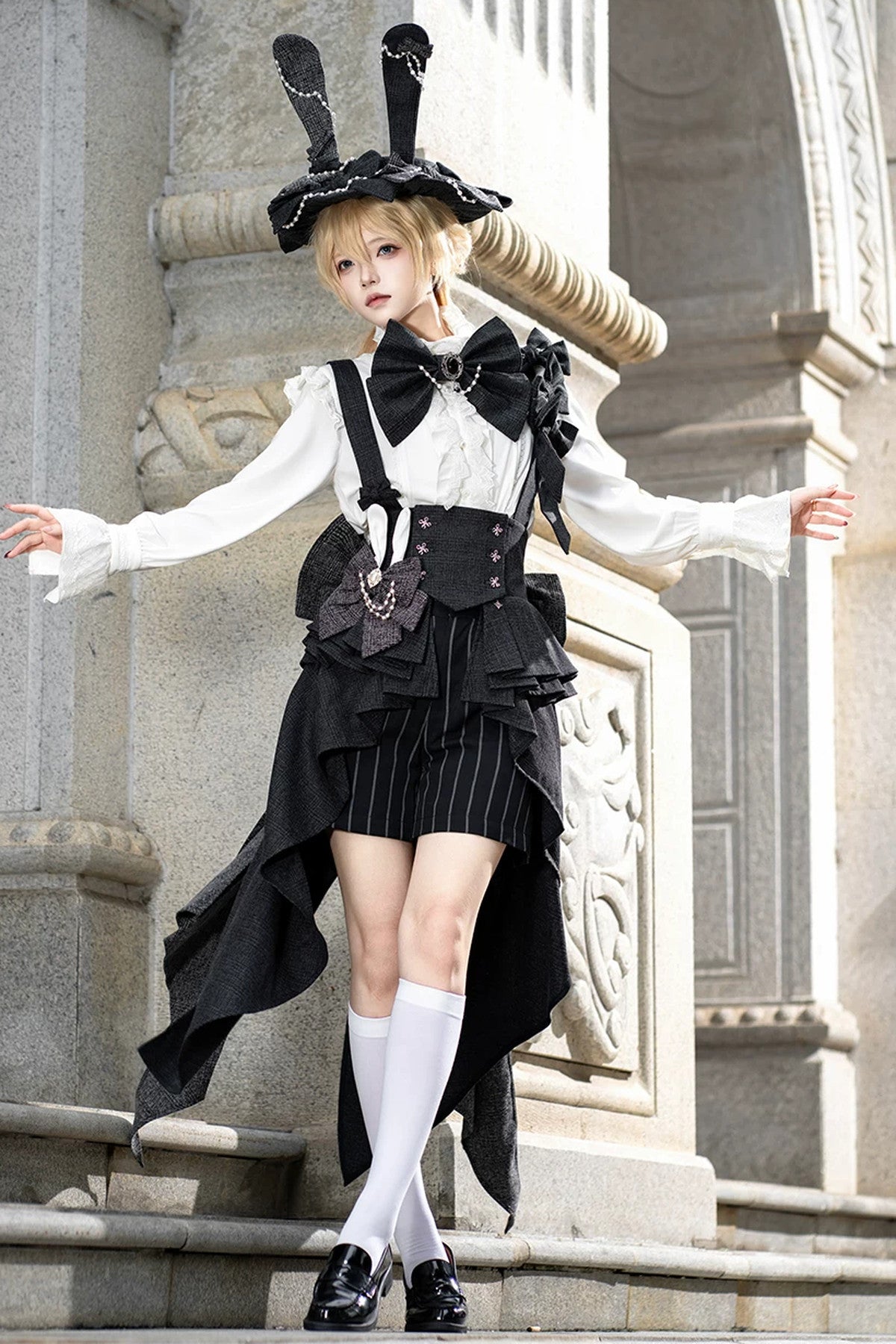 Lolita Prince Rabbit Waist Belt Shirt and Pants Set-Up