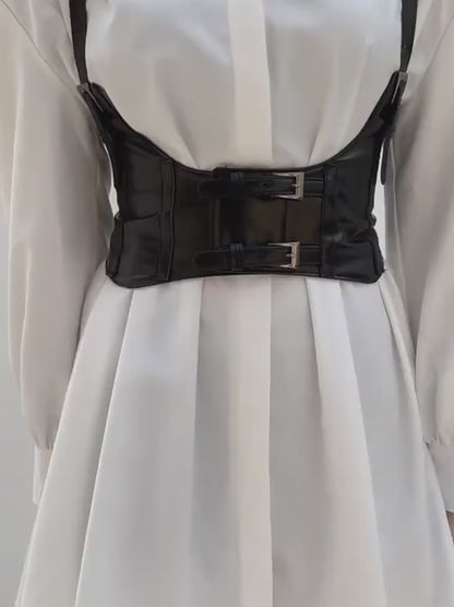 White shirt dress with corset belt