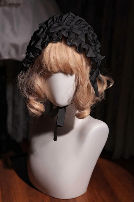 [November 15 Reservation Deadline] Black Gothic Doll-Style Front-And-Back Two-Way Ruffle Ribbon Lolita Dress (Short/Long) + Matching Shorts (Short/Long) + BB Hat