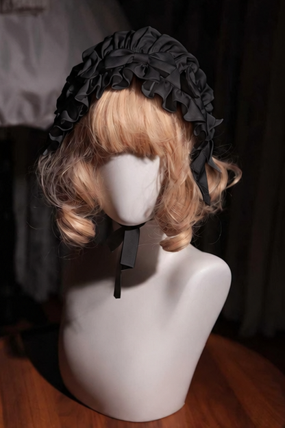 [November 15 Reservation Deadline] Black Gothic Doll-Style Front-And-Back Two-Way Ruffle Ribbon Lolita Dress (Short/Long) + Matching Shorts (Short/Long) + BB Hat