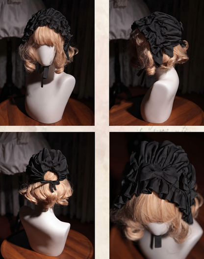 [November 15 Reservation Deadline] Black Gothic Doll-Style Front-And-Back Two-Way Ruffle Ribbon Lolita Dress (Short/Long) + Matching Shorts (Short/Long) + BB Hat
