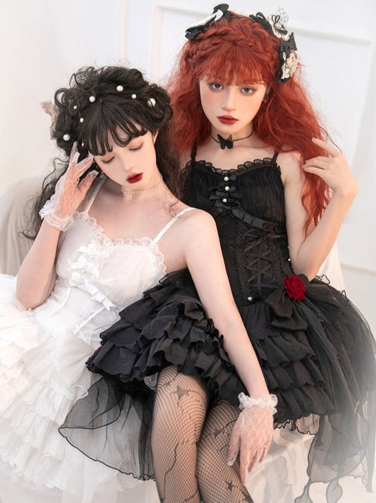 Rose ribbon lace up -tailed camile