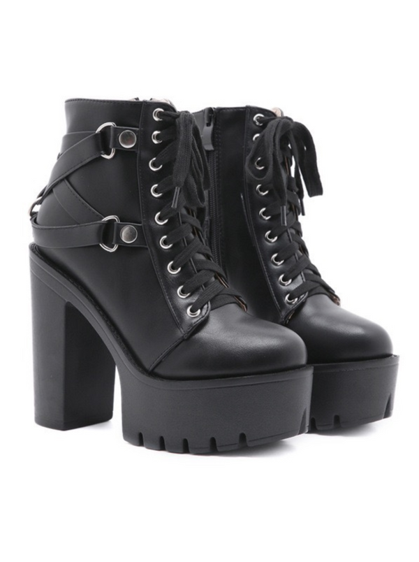 Bucklos leather leather Berthrace Up Super Platform Boots