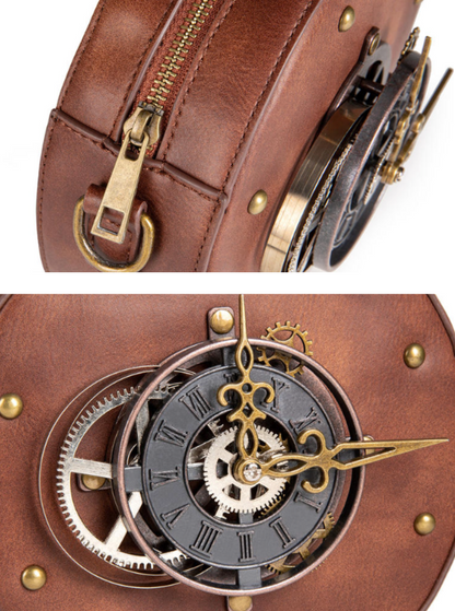 steampunk antique clock circle bag