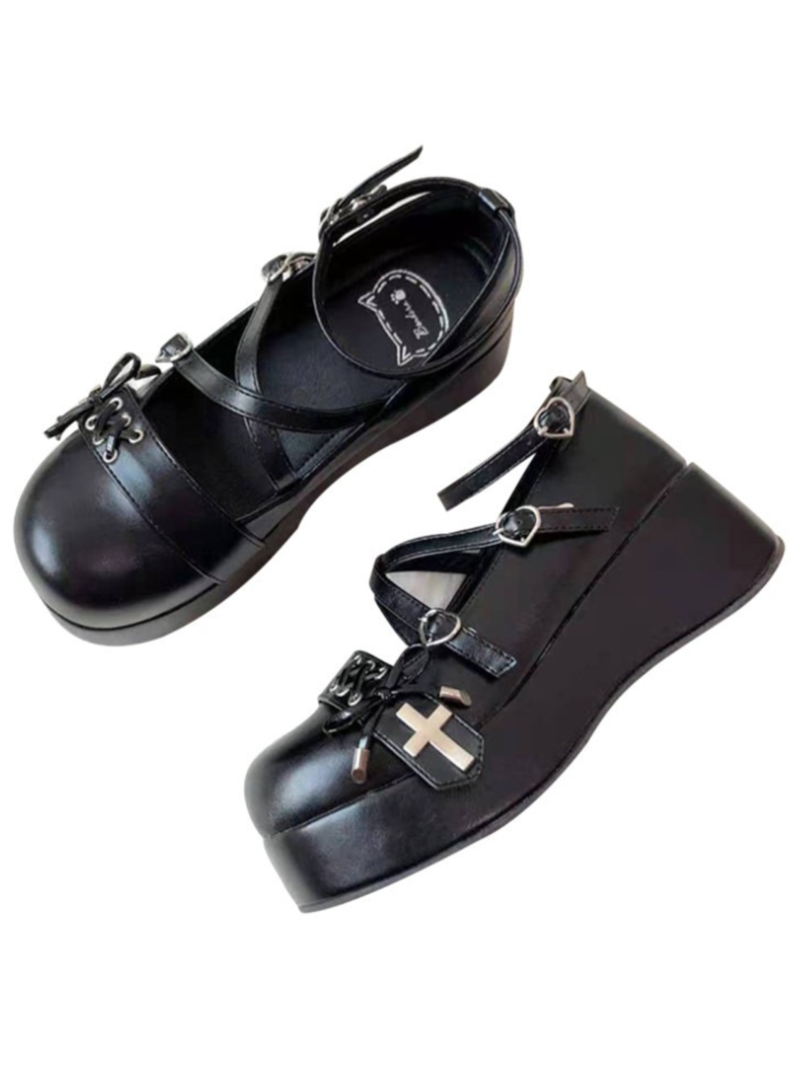 Cross strap wedge sole sole lolita shoes