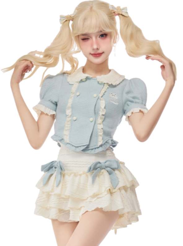 フリルダブルスカート＋ブルードールカラーシャツ