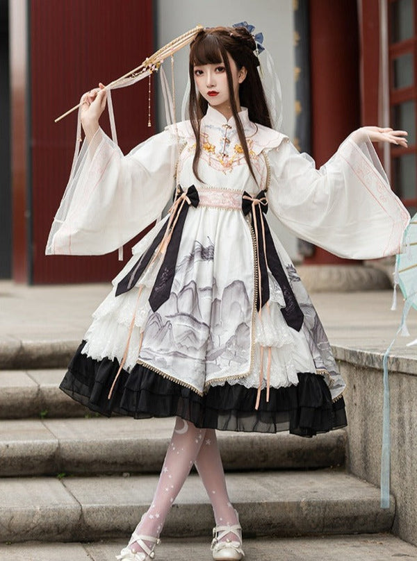 Layered frilled Japanese pattern Hagoro dress