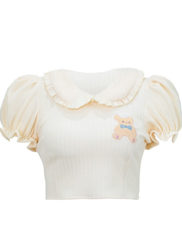 パフスリーブドールカラートップス＋フリルネックサススカート