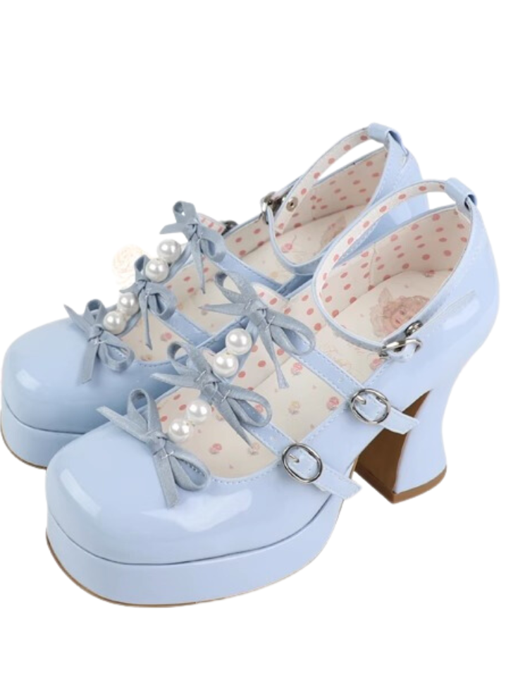 White Tide Riming Ribbon Pearl Shoes