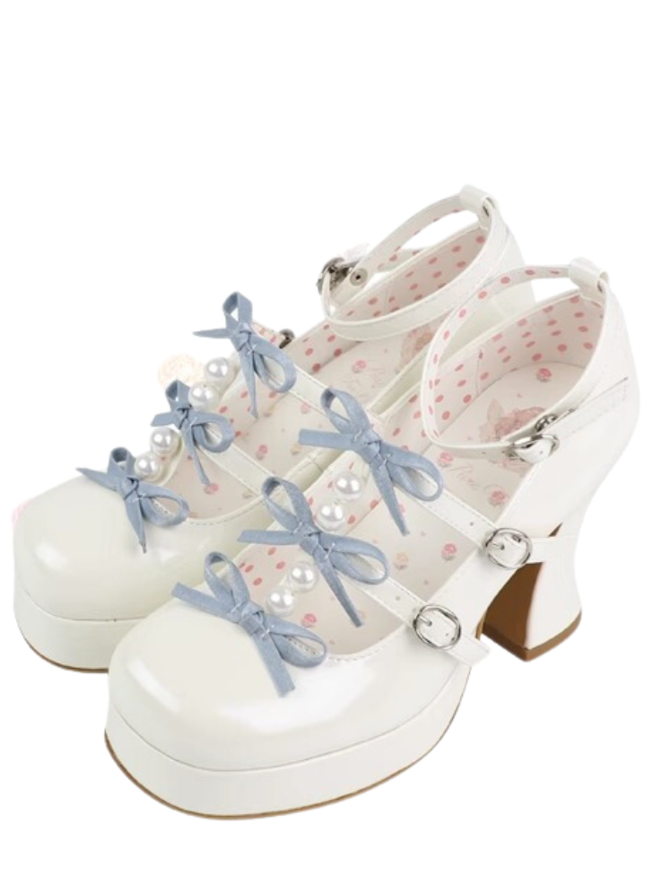 White Tide Riming Ribbon Pearl Shoes