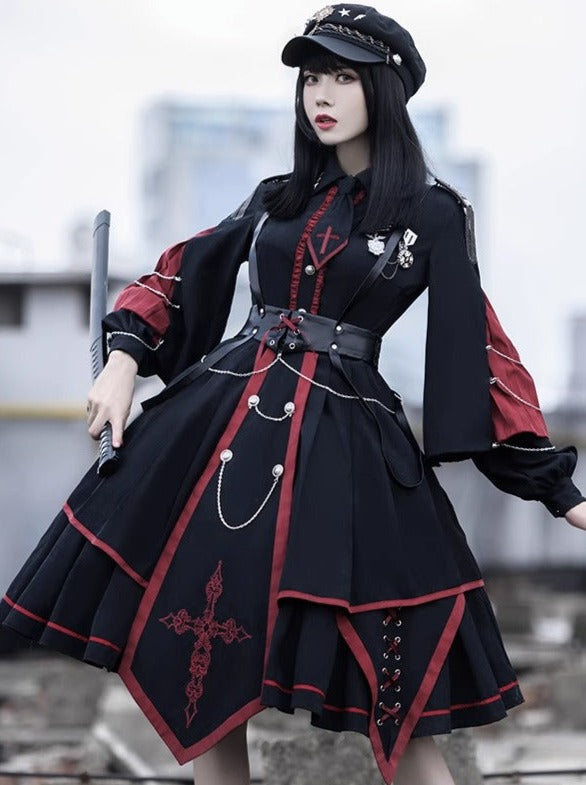 Cross Gothic Dress with Corset Belt