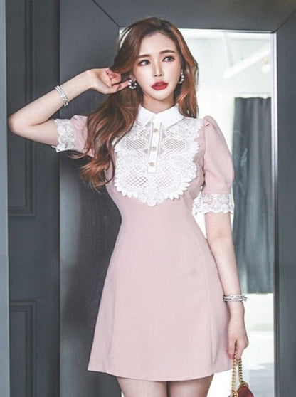 York lace puff sleeve French tasty dress