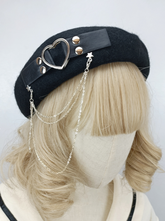 Mine heart ring star chain strap beret