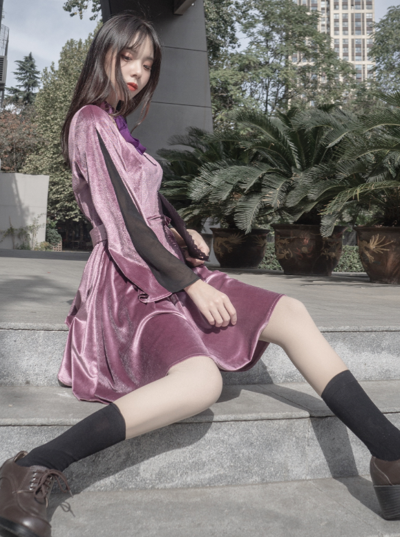 Dark Purple Twin Velvet Dress Set Belchic Dark Purple Twin Velvet Dress Set Belchic