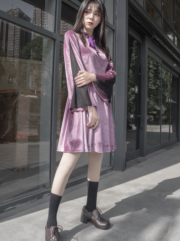 ダークパープルツインズベルベットワンピースセットアップ