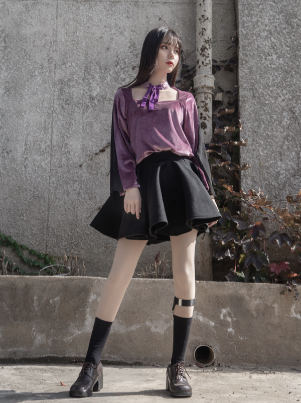 ダークパープルツインズベルベットワンピースセットアップ