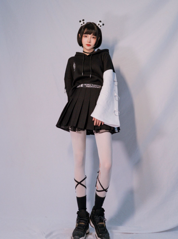 Asymmetrical design fleece hooded short pull hoodie