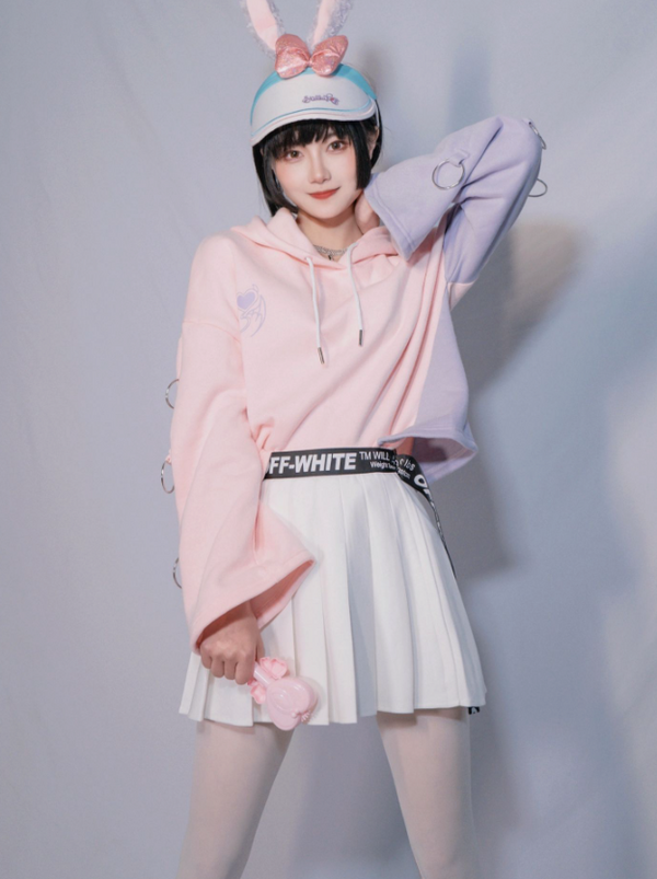 Asymmetrical design fleece hooded short pull hoodie