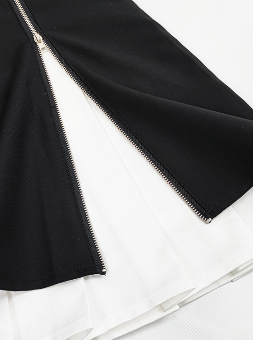 Zip Split Layered Pleated Skirt