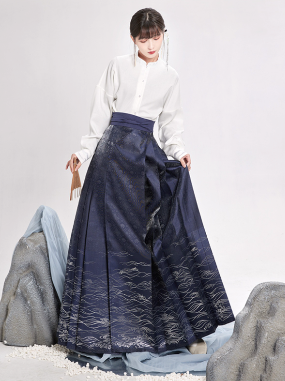 China Volume Sleeve Shirt + Moonlit Sea Skirt [Gold/Silver]