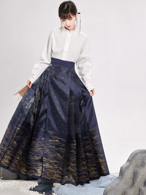 China Volume Sleeve Shirt + Moonlit Sea Skirt [Gold/Silver]