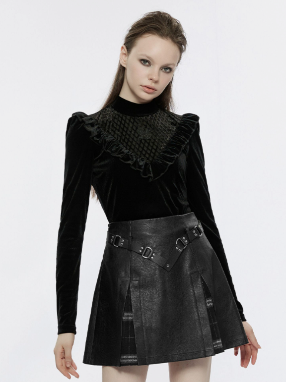 Diamond lace frill high neck top