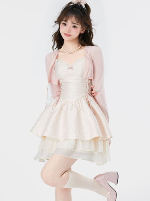 フレンチスイートガールプリンセスストラップワンピース